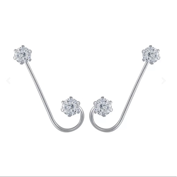 925 Sterling Silver CZ Ear Climber Earrings - Picture 1 of 16